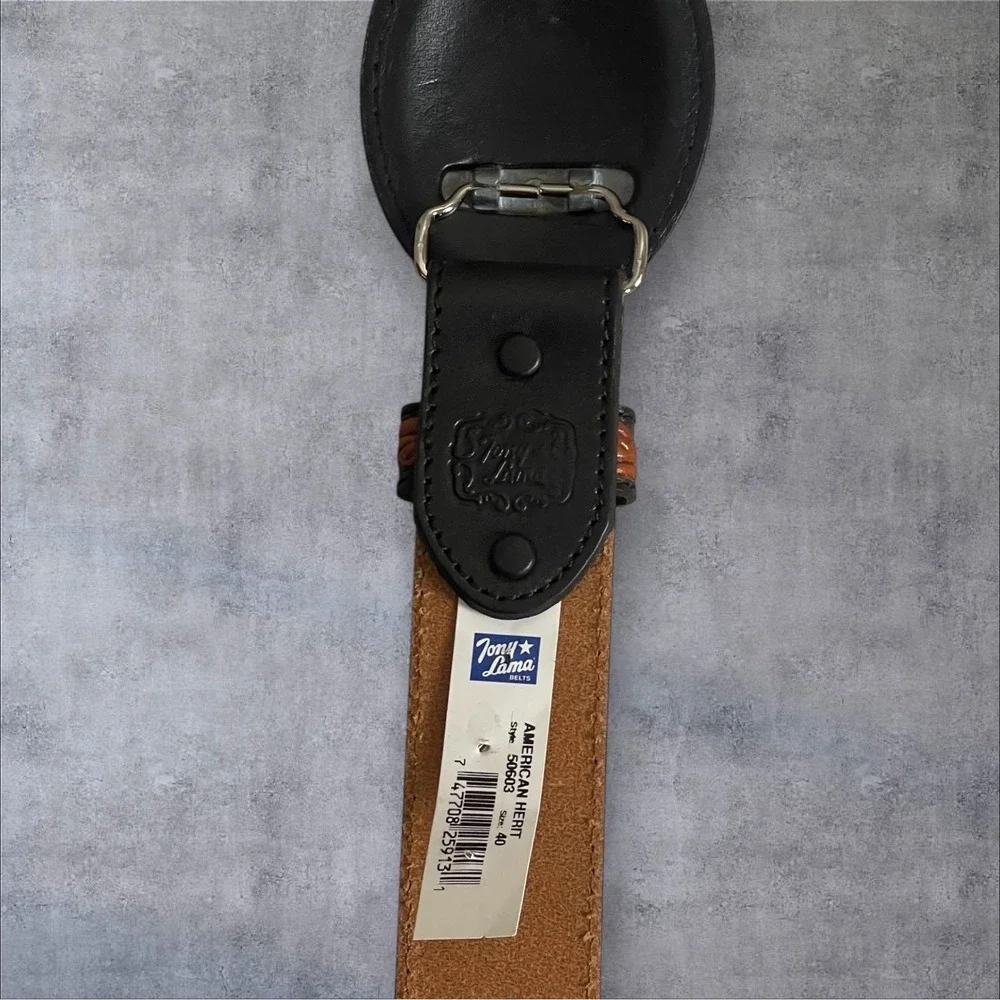 Tony Lama American Heritage Leather Tooled Belt And Buckle Mens 40 Eagle Flag